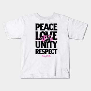 PEACE LOVE UNITY RESPECT (pink/black) Kids T-Shirt